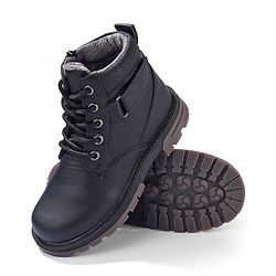Pine Kids Slip On Winter Boots with Side Zipper & Velcro Closure - Black