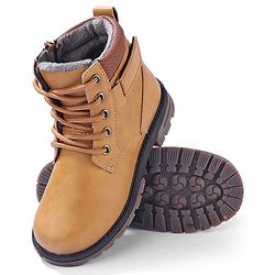Pine Kids Slip On Winter Boots with Side Zipper & Velcro Closure - Brown