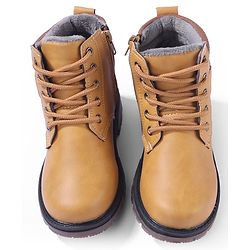 Pine Kids Slip On Winter Boots with Side Zipper & Velcro Closure - Brown