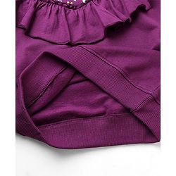 Pine Kids 100% Cotton Knit Full Sleeves Sweatshirt with Ruffle Neck Floral Print - Violet