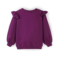 Pine Kids 100% Cotton Knit Full Sleeves Sweatshirt with Ruffle Neck Floral Print - Violet