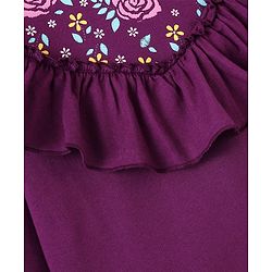 Pine Kids 100% Cotton Knit Full Sleeves Sweatshirt with Ruffle Neck Floral Print - Violet