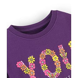 Pine Kids Balloon Sleeves Round Neck Biowashed Sweatshirt Puff Print - Acai Purple