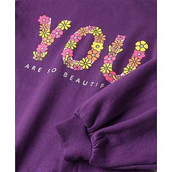 Pine Kids Balloon Sleeves Round Neck Biowashed Sweatshirt Puff Print - Acai Purple
