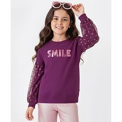 Pine Kids Cotton Full Sleeves Glitter Print Sweatshirt - Purple