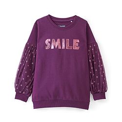 Pine Kids Cotton Full Sleeves Glitter Print Sweatshirt - Purple