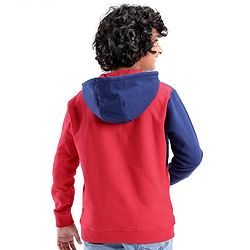 Pine Kids Full Sleeves Hooded Biowashed Sweatshirt Text Print - Blue & Red