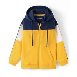 Pine Kids Full Sleeves Hooded Front Open Biowashed Sweatjacket - Golden
