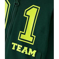 Pine Kids Cotton Knit Full Sleeves Hooded Bio Washed Basic Sweat Jacket With Text Print - Aventurine