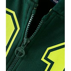 Pine Kids Cotton Knit Full Sleeves Hooded Bio Washed Basic Sweat Jacket With Text Print - Aventurine