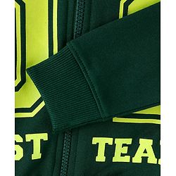 Pine Kids Cotton Knit Full Sleeves Hooded Bio Washed Basic Sweat Jacket With Text Print - Aventurine