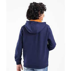 Pine Kids Full Sleeves Hooded Front Open Biowashed Sweatjacket Tiger Print - Navy Blue