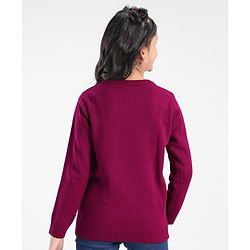 Pine Kids Full Sleeves Floral Embroidery Sweater - Voilet