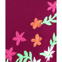 Pine Kids Full Sleeves Floral Embroidery Sweater - Voilet