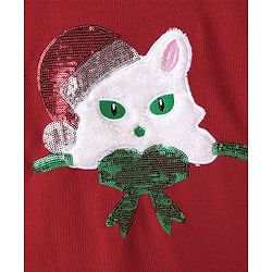 Pine Kids Full Sleeves Christmas Cat Applique Pullovers - Red