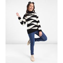 Pine Kids Full Sleeves Turtle Neck Geometric Structure Sweater - Black And White