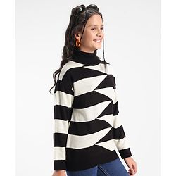 Pine Kids Full Sleeves Turtle Neck Geometric Structure Sweater - Black And White