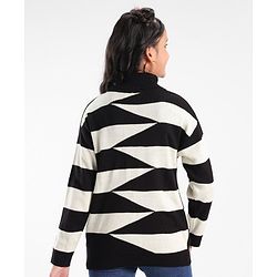 Pine Kids Full Sleeves Turtle Neck Geometric Structure Sweater - Black And White