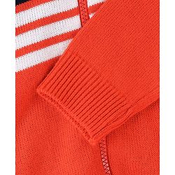 Pine Kids Knitted Full Sleeves Stiped Front Open Zipper Hooded Sweater - Orange