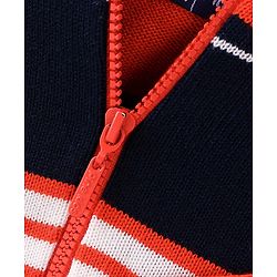 Pine Kids Knitted Full Sleeves Stiped Front Open Zipper Hooded Sweater - Orange