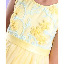 Pine Kids Sleeveless Knee Length Floral Embroidered Party Wear Dress - Yellow