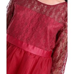 Pine Kids Full Sleeves Glittered Knee Length Party Wear Dress - Red