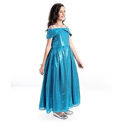 Pine Kids Cold Shoulder Sleeves Sequined Floor Length Party Gown - Frozen Blue