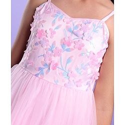 Pine Kids Sleeveless Flouncy Knee Length Party Gown With Floral Applique - Pink