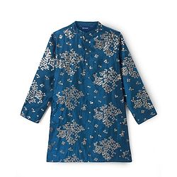 Pine Kids Full Sleeves Sequins Embroidery Kurta & Pajama Set - Blue