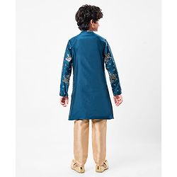 Pine Kids Full Sleeves Sequins Embroidery Kurta & Pajama Set - Blue