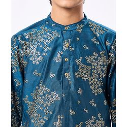 Pine Kids Full Sleeves Sequins Embroidery Kurta & Pajama Set - Blue