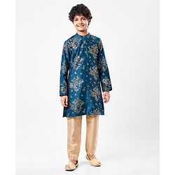 Pine Kids Full Sleeves Sequins Embroidery Kurta & Pajama Set - Blue