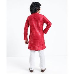 Pine Kids Full Sleeves All Over Sequined Kurta Pyjama Set - Red
