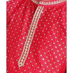 Pine Kids Full Sleeves All Over Sequined Kurta Pyjama Set - Red
