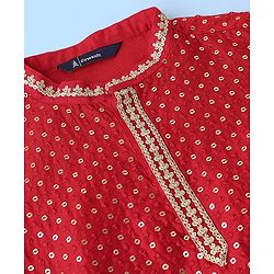 Pine Kids Full Sleeves All Over Sequined Kurta Pyjama Set - Red