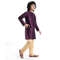 Pine Kids Foil Printed Full Sleeves Kurta Pyjama Set- Plum