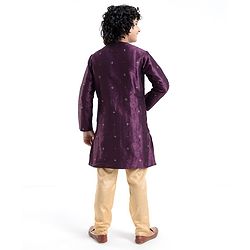 Pine Kids Foil Printed Full Sleeves Kurta Pyjama Set- Plum