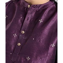 Pine Kids Foil Printed Full Sleeves Kurta Pyjama Set- Plum