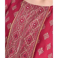 Pine Kids 100% Rayon Woven Full Sleeves Gold Printed Kurti Churidar Set With Dupatta- Maroon