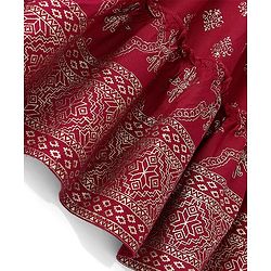 Pine Kids 100% Rayon Woven Full Sleeves Gold Printed Kurti Churidar Set With Dupatta- Maroon