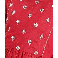 Pine Kids Three Fourth Sleeves Kurti Salwar Set Floral Embroidery - Red