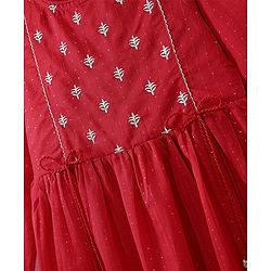 Pine Kids Three Fourth Sleeves Kurti Salwar Set Floral Embroidery - Red