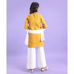 Pine Kids 100% Cotton Woven Embroidered Kurti & Pant Set with Dupatta - Mustard Yellow