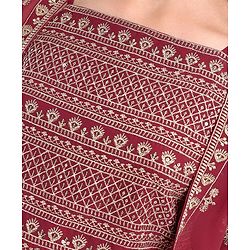 Pine Kids Woven Georgette Zari Embroidered Top and Palazzo Set with Shrug - Maroon
