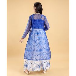 Pine Kids  Full Sleeves Embroidered Choli Lehenga Set with Printed Shrug- Blue