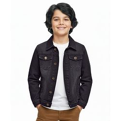 Pine Kids Full Sleeves Washed Denim Jackets - Black