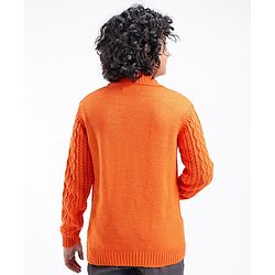 Pine Kids Knit Full Sleeves Sweater With Cable Knit Design - Orange