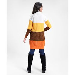 Pine Kids Front Open Sweater With Colour Block Design - Yellow White & Brown