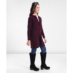 Pine Kids Full Sleeves Front Open Coat Jacket Sweater - Maroon