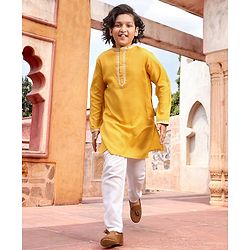 Pine Kids Full Sleeves Embroidered Kurta & Pajama Set - Yellow